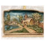 Vintage Plaster Wall Plaque W/ Church Scene, 15"x