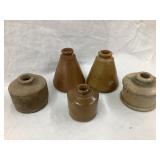 (5) Stoneware Ink Bottles, (3) Chipped, (1) Side