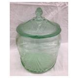 Green Depression Cracker, NOT CORRECT LID, 7"T &