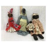 (3) Black Americana Dolls, (1) w/ Ceramic Head,