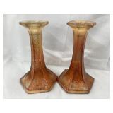 Carnival Glass Candlesticks, Base Chips, 7"T