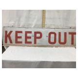 Hand Painted Aluminum Keep Out Sign, Wood Back