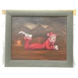 Posing Clown Acrylic Signed Framed Painting, NO