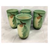 (4) Roseville 515-4 Green Pinecone Tumblers, 5"T