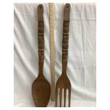 Large Decorative Wood Spoon & Fork, 28'T