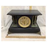 Ornate Mantle Clock w/ Lion's Heads & Pillars,
