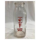 Witwer Farms Glass Milk Bottle, 6 3/4'T
