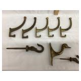 Vintage Brass & Iron Hooks, Incl. Figural Hook,