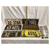 (6) Vintage Iowa License Plates, Tags &