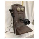 Early Oak Wall Telephone, Cranks/Rings, 23'T, 9'W