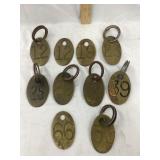 (10) Brass Cow Tags, 3'T