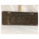 Vintage Iowa Metal License Plate, 16'L, 6'T