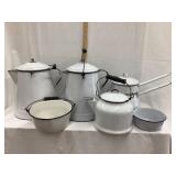 (6) White & Black Enamelware Pieces, Incl. Coffee