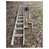12' extension ladder and yard tools