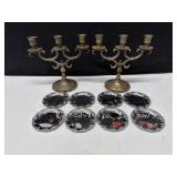 Brass Candle Sticks and Coasters