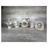 Pitcher with base and vases