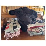 Coat, Decorative Pillow and Blankets, Suitcase