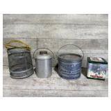 Red Man Tin, Minnow Bucket & Trap, Picnic Jug