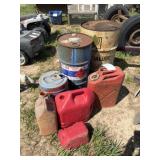 Essential Lube Barrel With Contents & Gas Cans