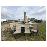 Outdoor Dining Table w/ Umbrella, (6) Chairs