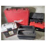 Empty toolboxes, mower attachment