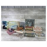 License Plates, Corn Cob Feeder, Signs, Flags