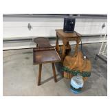 Oak End Table, Longaberger Basket, Painted Jug,