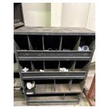 Metal shelf with contents