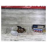 Assorted Glassware, Tray, and Bottle Holder