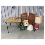 Vintage Card Table, Lamps And Shades