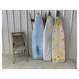 Vintage Ironing Boards And Wooden Fold Chair