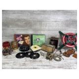 Records, Tree Stand, and Assorted Vintage Decor