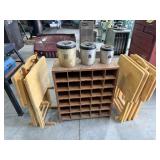 Wooden Cubby Shelf, West Bend Canisters, TV Trays