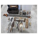 Masonry tools, craftsman toolbox, pipe, clamps,