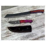 Damascus knife with deer silhouette cut out