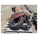 3-Tires, Wheelbarrow, And Rolling Rack Stand