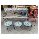 Bench, plant stands, stool