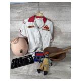 Hat box, vintage shirt, old doll