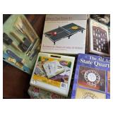 Painting supplies, clock, toys