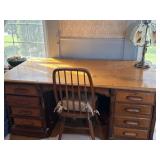 Desk, chair, lamp