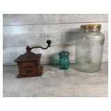 Vintage Coffee Grinder and Jars with Lids