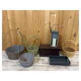 Baskets Wooden Box Metal Candle Holder