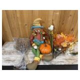 Stuffed Scarecrow, Pumpkin, Artificial Fall Leaves