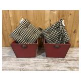 Heavy Wooden Red Bins and Chair Cushions
