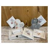 Memorial Statue, Box And Wood Heart & Hankies