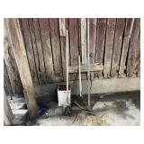 Antique Edger, Grass Whip, Hoe and White Metal Box
