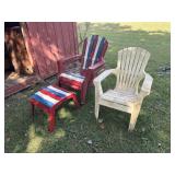Plastic chairs, and foot stool