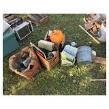 Miscellaneous lawn decoration, and glass bottles