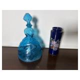 vintage blue glass figural decanter bottle,