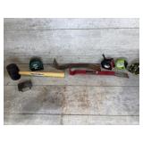 Rubber Mallet, (2)Pry Bars, (4) Tape Measures